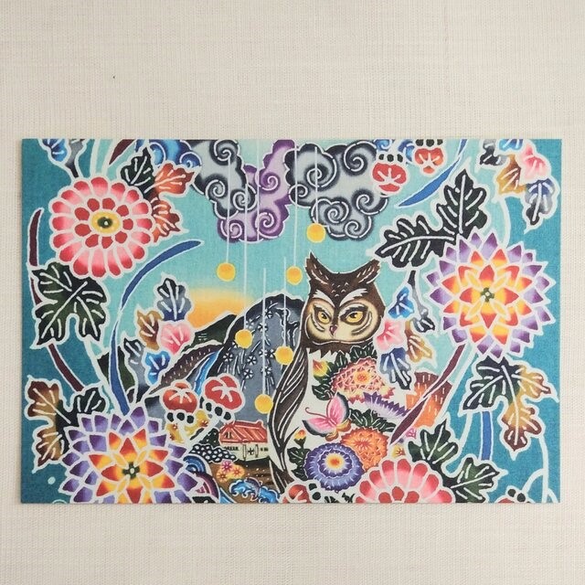 琉球びんがた工房ちゅらり　ポストカード【リュウキュウコノハズク】