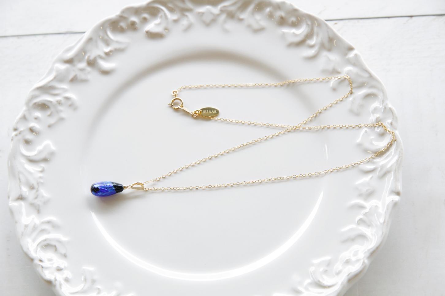 しずくホタルガラス(小)ペンダント/14KGF