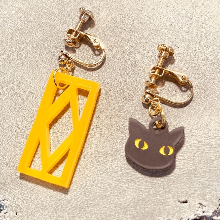 海猫商店/花ブロックと猫イヤリング　夕焼け