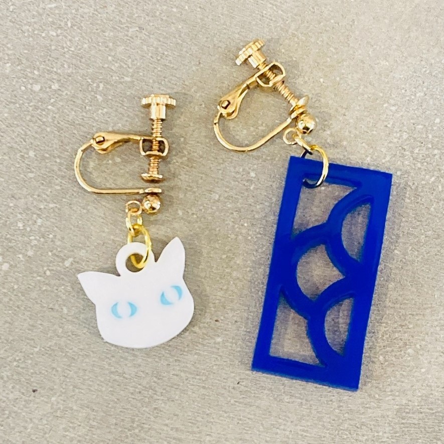 海猫商店/花ブロックと猫イヤリング　夜